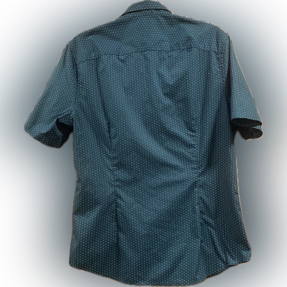 H&M Men's Short Sleeve Button Up Shirt Size M Green White‎ Polka Dot Slim Fit - Picture 2 of 4